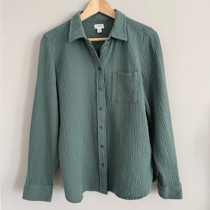J Crew Double Gauze Button Up Shirt 100% Cotton Pale Spinach Medium